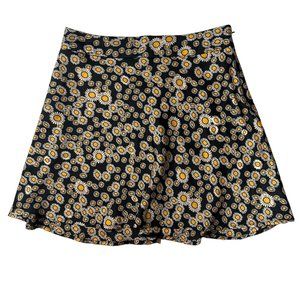Free People SIZE 6 Phoebe Black Daisy Printed A-Line Skater Mini Skirt